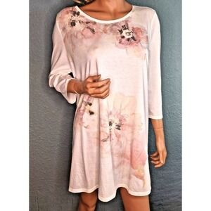 Pure Jill J. Jill White Floral Pima Cotton Tunic Top 3/4 Sleeve Womens Small